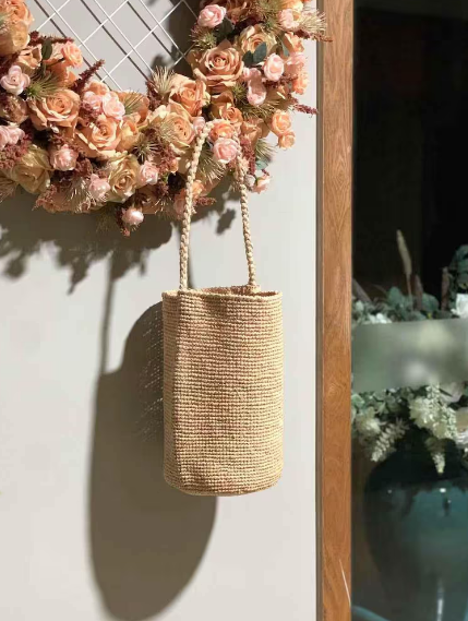 Raffia Bucket Bag With Hand Woven Handle